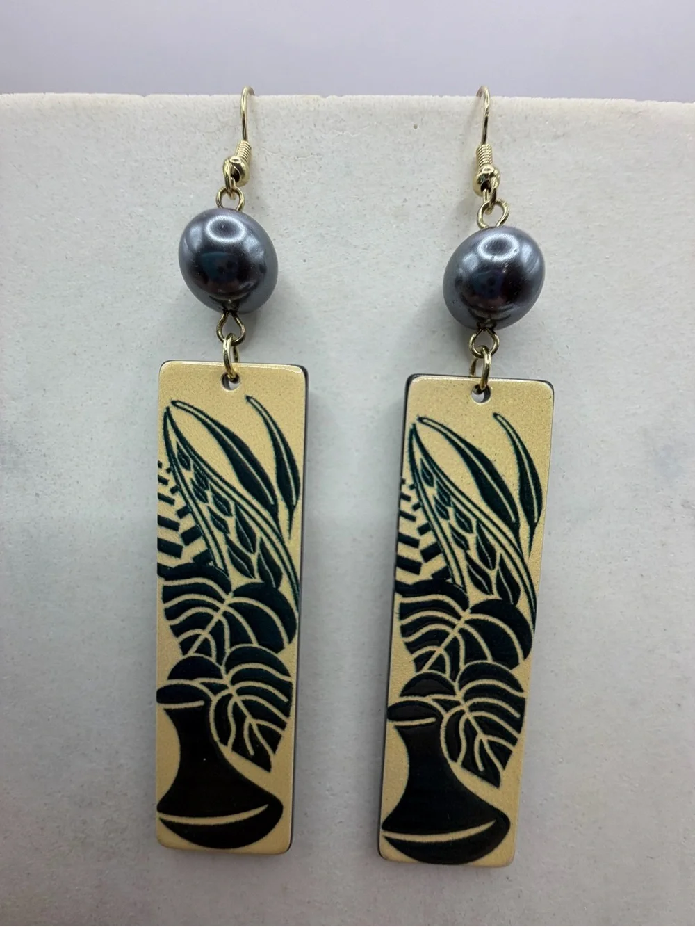 Hawaiian Poi Pounder Monstera Earrings | Tropical Acrylic Dangle Earrings